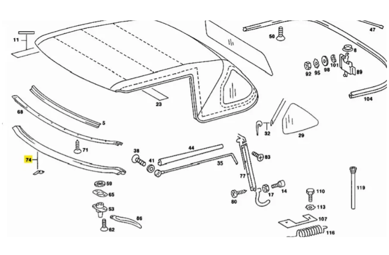 Windshield Frame Seal - Soft Top and Hardtop - Mercedes-Benz R107 SL - 107-779-00-22
