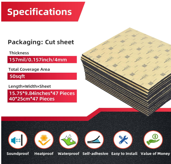 AggSound Car Sound Insulation157 mil, Closed Cell PE Foam 36 sqft