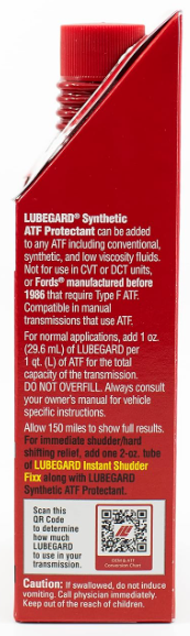 Lubegard synthetic AT fluid protectant 60902 for all vehicles performance enhancer for automatic transmissions
