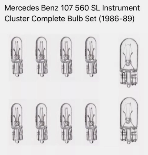 Mercedes Benz 107 560SL Instrument Cluster Gauge Bulb Set (Complete)