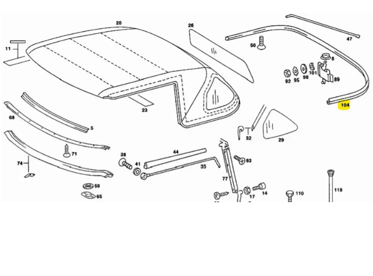 Convertible Top to Body Seal - Rear - Mercedes-Benz R107 SL - 107-771-00-98