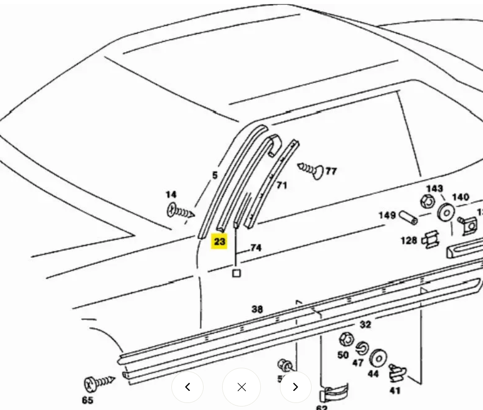 Window Felt Seal - Inner, Left - Mercedes-Benz R107 SL - 107-725-27-65