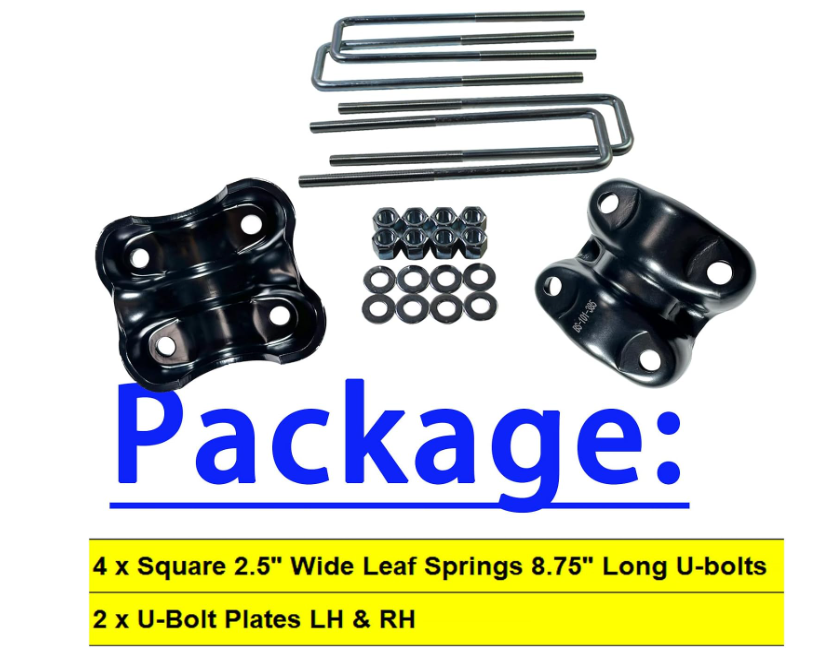 Spring U-bolt Plate & U bolts for Chevy GMC C/K Series
For 88-98 Chevy GMC Tahoe Yukon C1500 K1500 Suburban Tahoe Rear Suspension Axle Leaf Spring U-Bolt 2.5" Wide 8.75" Long BST BSSP