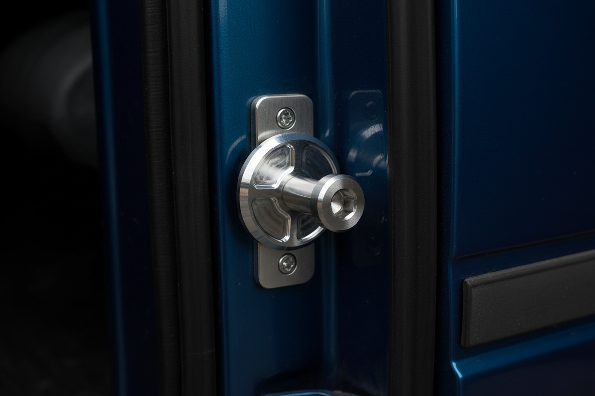 Billet Door Striker installed in GMT400 door jamb