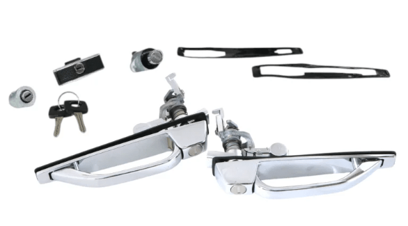 Exterior Door Handle Set, Chrome, Pair - Mercedes-Benz R107 SL - AP-Aussentuergriffe - Obscure Parts