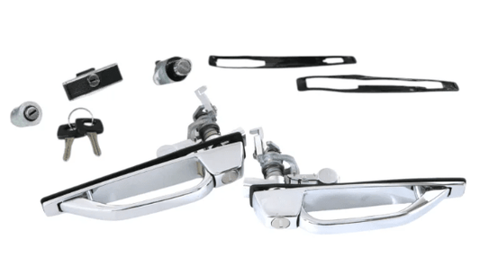 Exterior Door Handle Set, Chrome, Pair - Mercedes-Benz R107 SL - AP-Aussentuergriffe - Obscure Parts